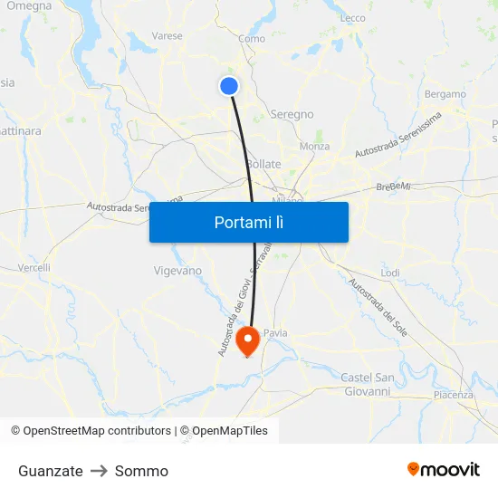 Guanzate to Sommo map