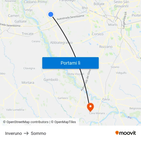 Inveruno to Sommo map