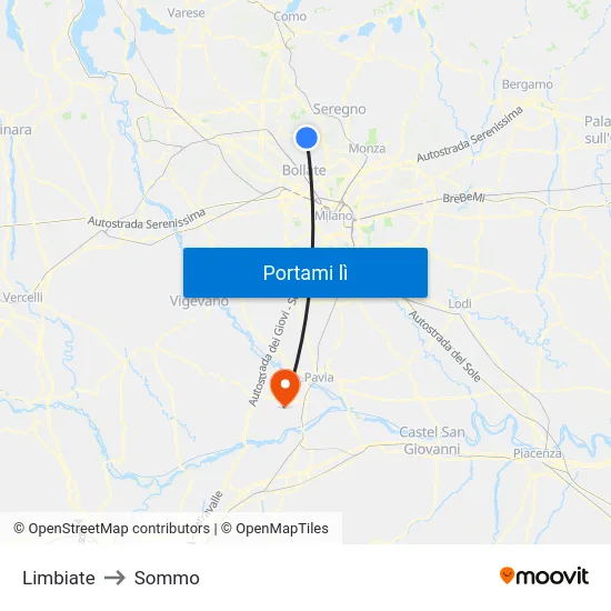 Limbiate to Sommo map