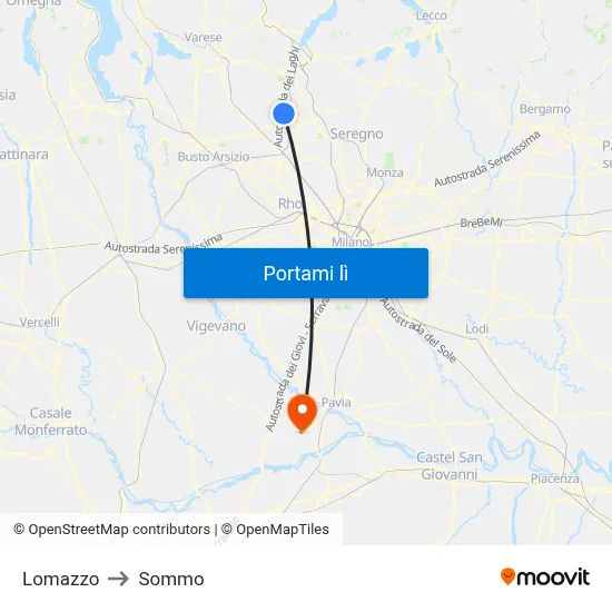 Lomazzo to Sommo map