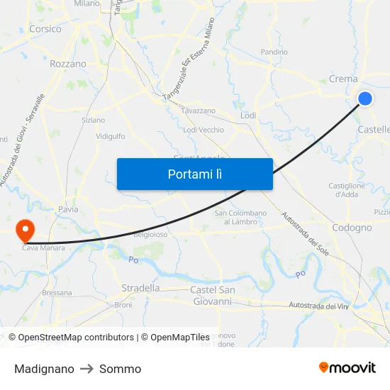 Madignano to Sommo map