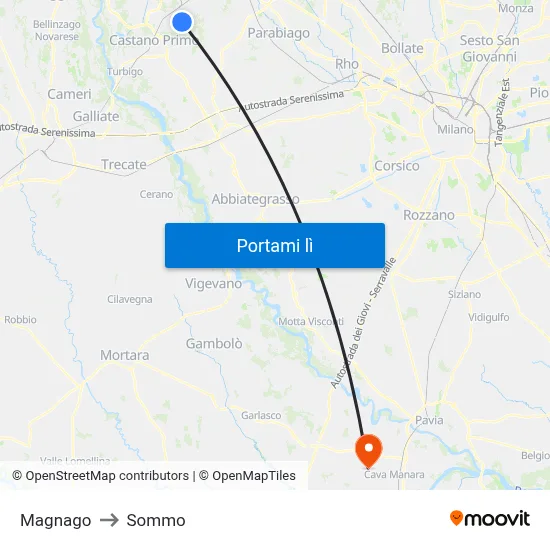 Magnago to Sommo map