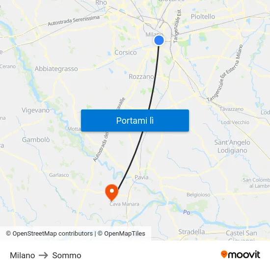 Milano to Sommo map