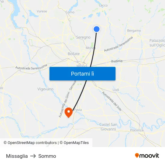 Missaglia to Sommo map
