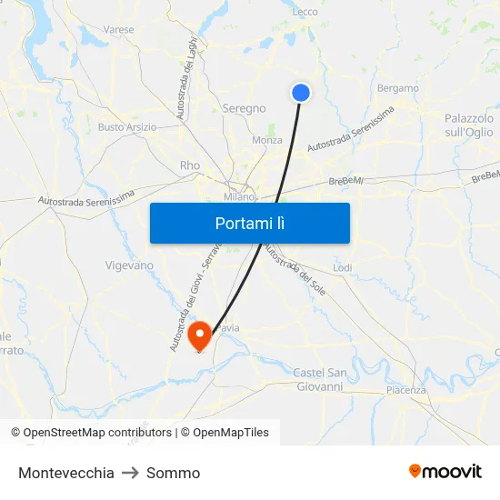 Montevecchia to Sommo map
