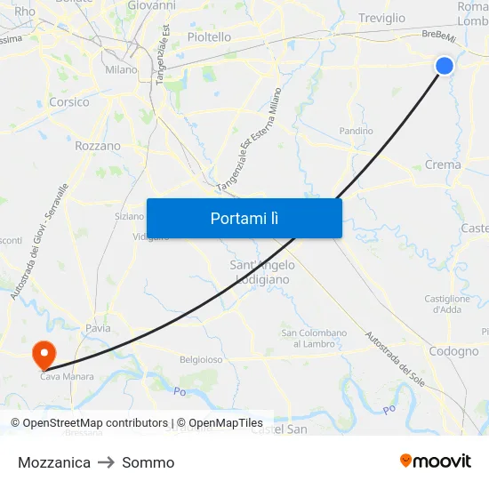 Mozzanica to Sommo map