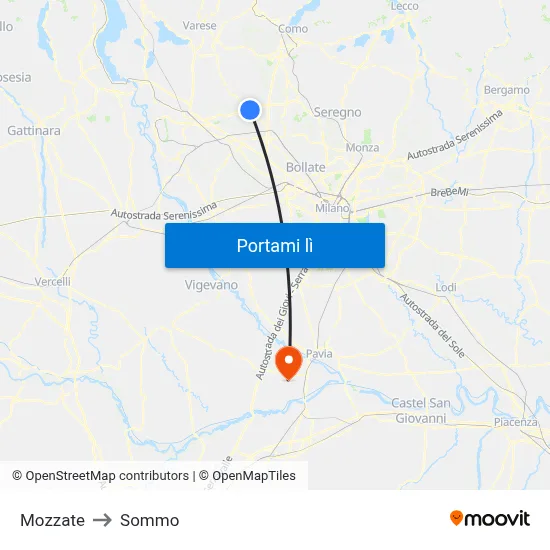 Mozzate to Sommo map