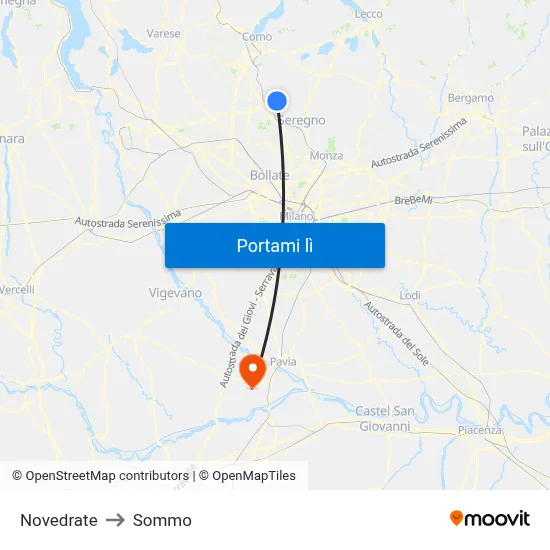 Novedrate to Sommo map