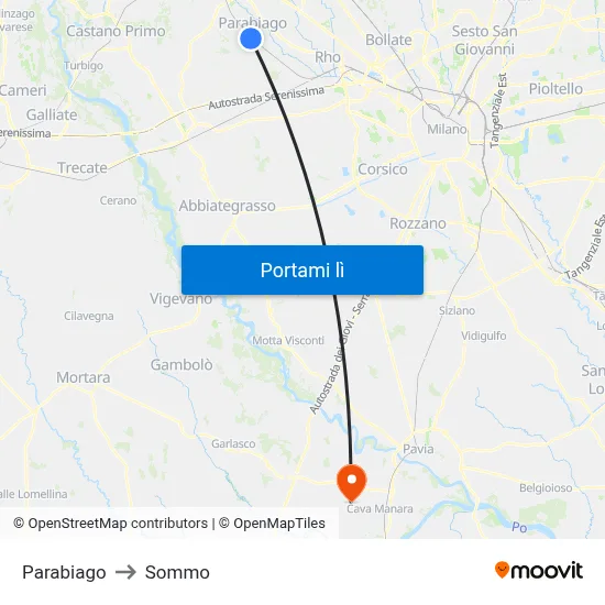 Parabiago to Sommo map