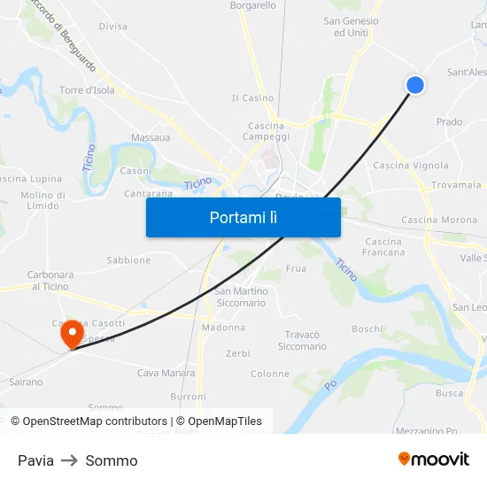 Pavia to Sommo map