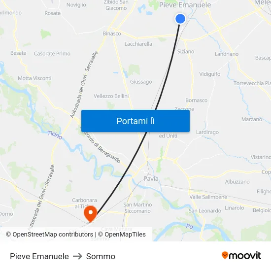 Pieve Emanuele to Sommo map