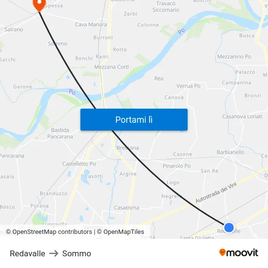 Redavalle to Sommo map