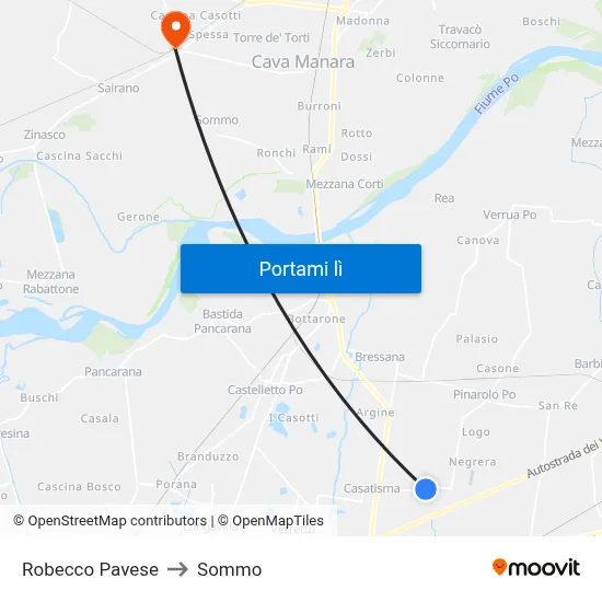 Robecco Pavese to Sommo map