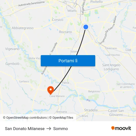 San Donato Milanese to Sommo map