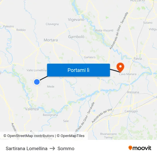 Sartirana Lomellina to Sommo map