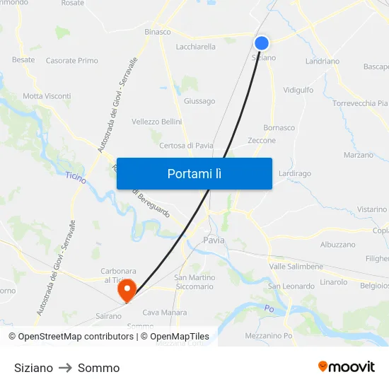 Siziano to Sommo map