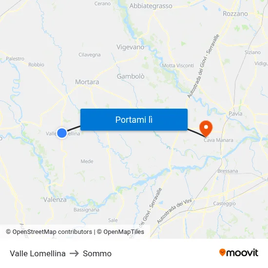 Valle Lomellina to Sommo map