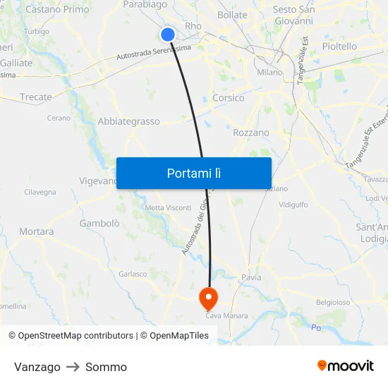 Vanzago to Sommo map