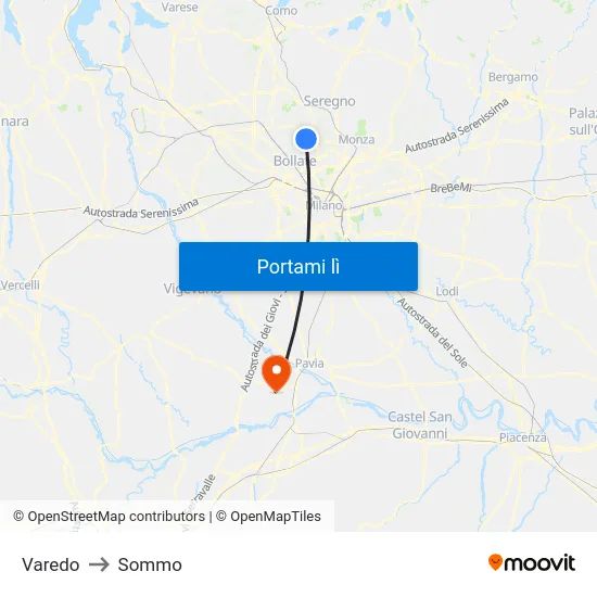 Varedo to Sommo map