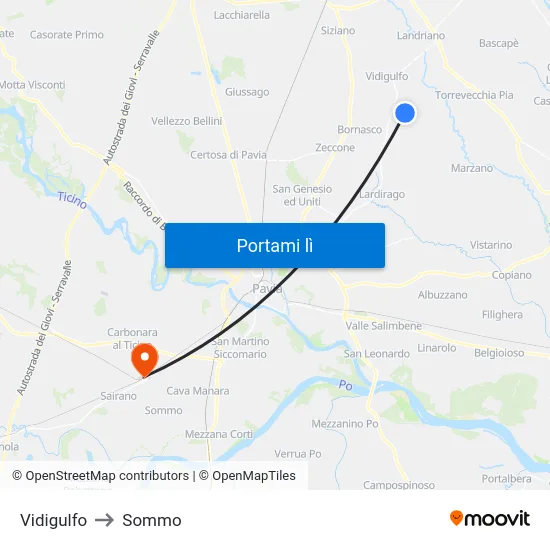 Vidigulfo to Sommo map