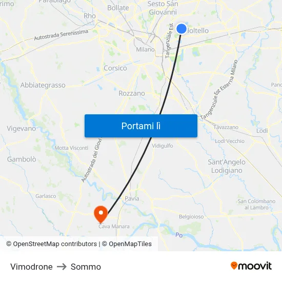 Vimodrone to Sommo map