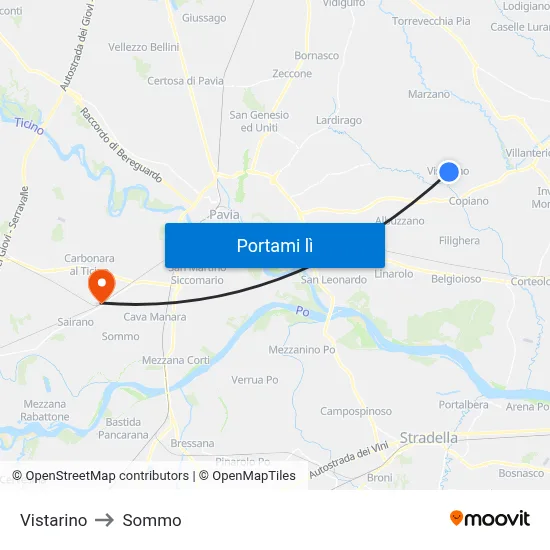 Vistarino to Sommo map