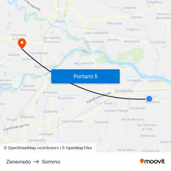 Zenevredo to Sommo map