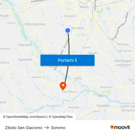 Zibido San Giacomo to Sommo map