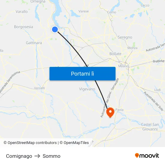 Comignago to Sommo map