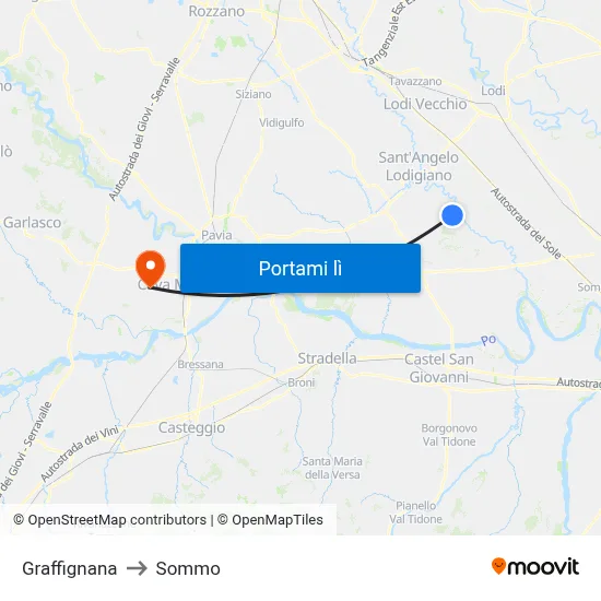 Graffignana to Sommo map