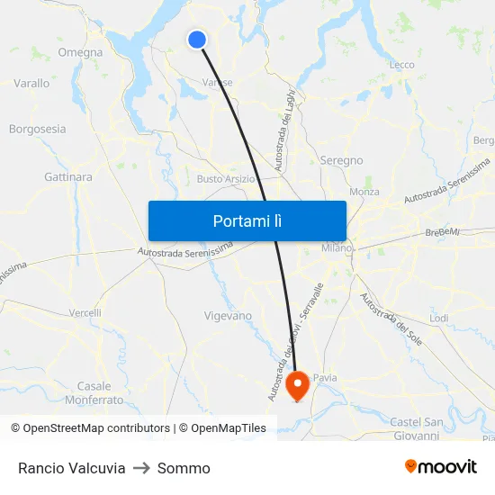 Rancio Valcuvia to Sommo map
