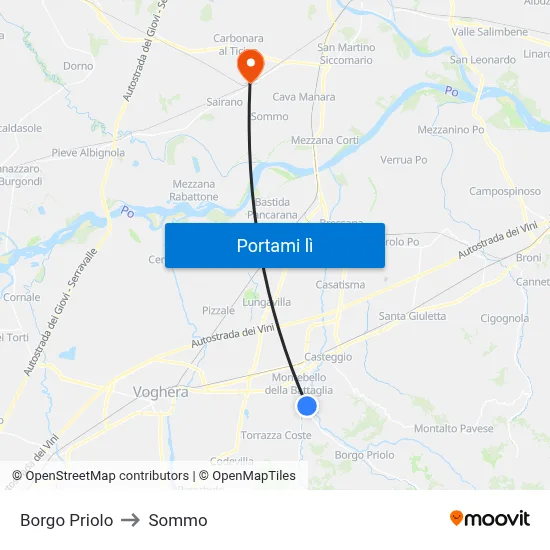 Borgo Priolo to Sommo map