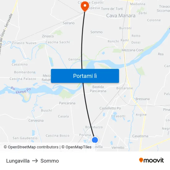 Lungavilla to Sommo map