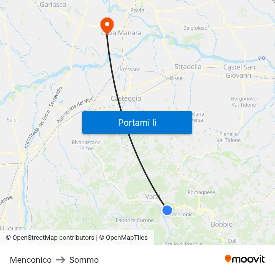 Menconico to Sommo map
