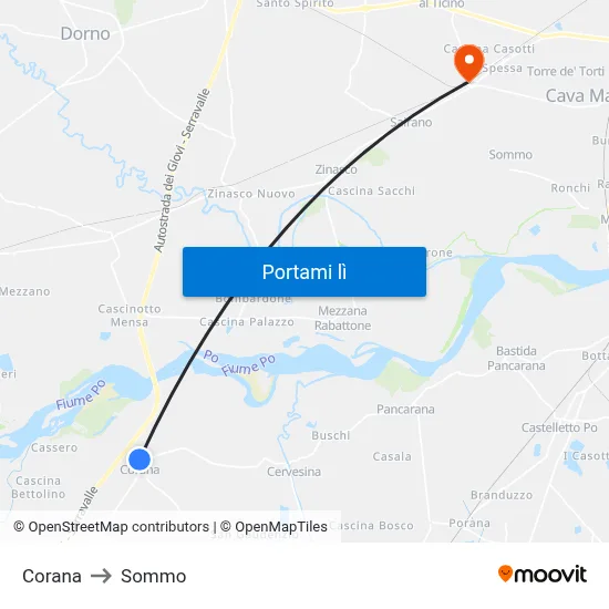 Corana to Sommo map
