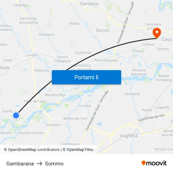 Gambarana to Sommo map