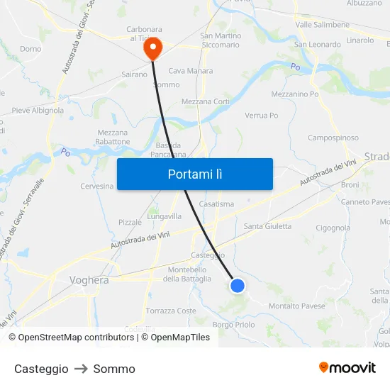 Casteggio to Sommo map