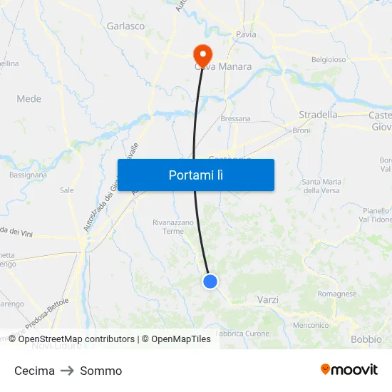 Cecima to Sommo map