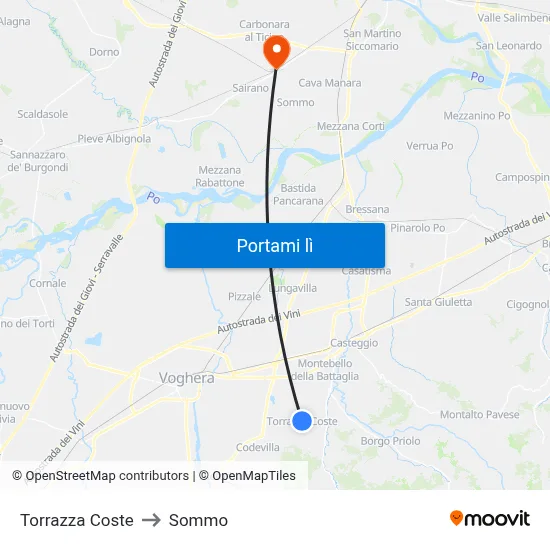 Torrazza Coste to Sommo map