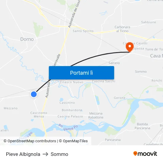 Pieve Albignola to Sommo map