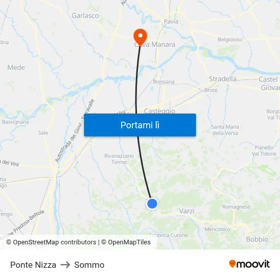Ponte Nizza to Sommo map