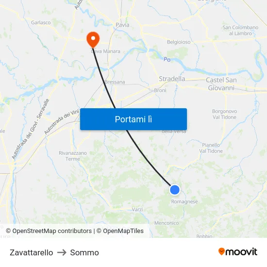 Zavattarello to Sommo map