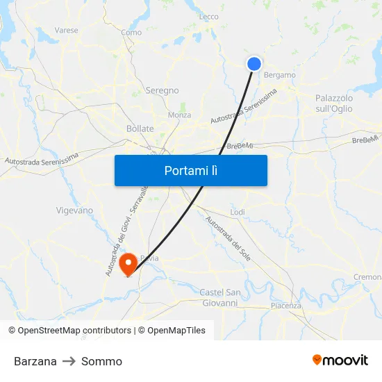 Barzana to Sommo map