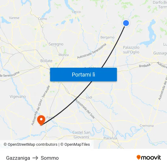 Gazzaniga to Sommo map
