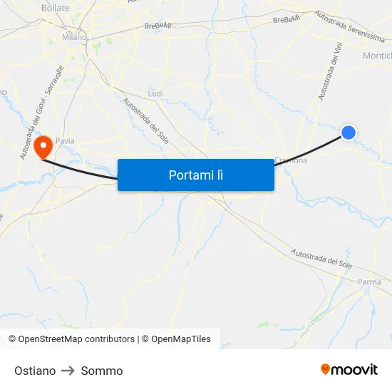 Ostiano to Sommo map