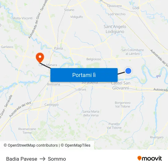 Badia Pavese to Sommo map