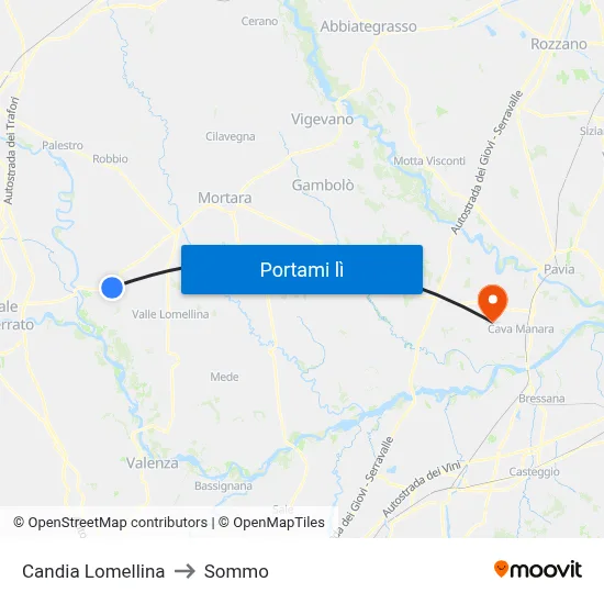 Candia Lomellina to Sommo map