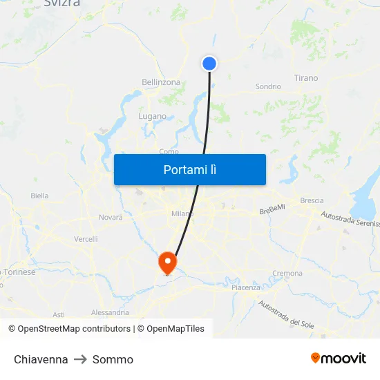 Chiavenna to Sommo map