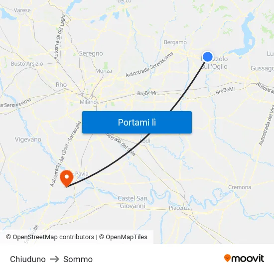 Chiuduno to Sommo map
