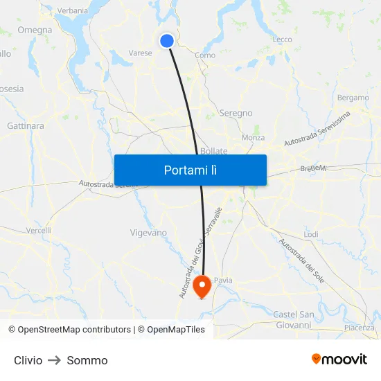 Clivio to Sommo map